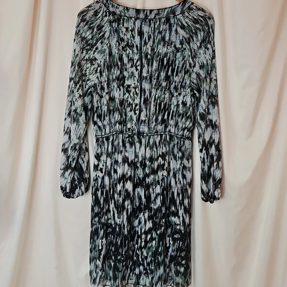 Max Edition Abstract Blouson Dress Womens Large Cinched Waist Long Sleeve Office